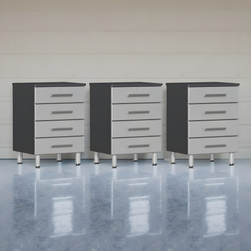 Silver Modular Set of 3 Four Drawer Base Cabinets