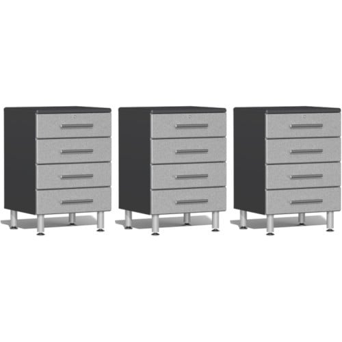 Silver Modular Set of 3 Four Drawer Base Cabinets