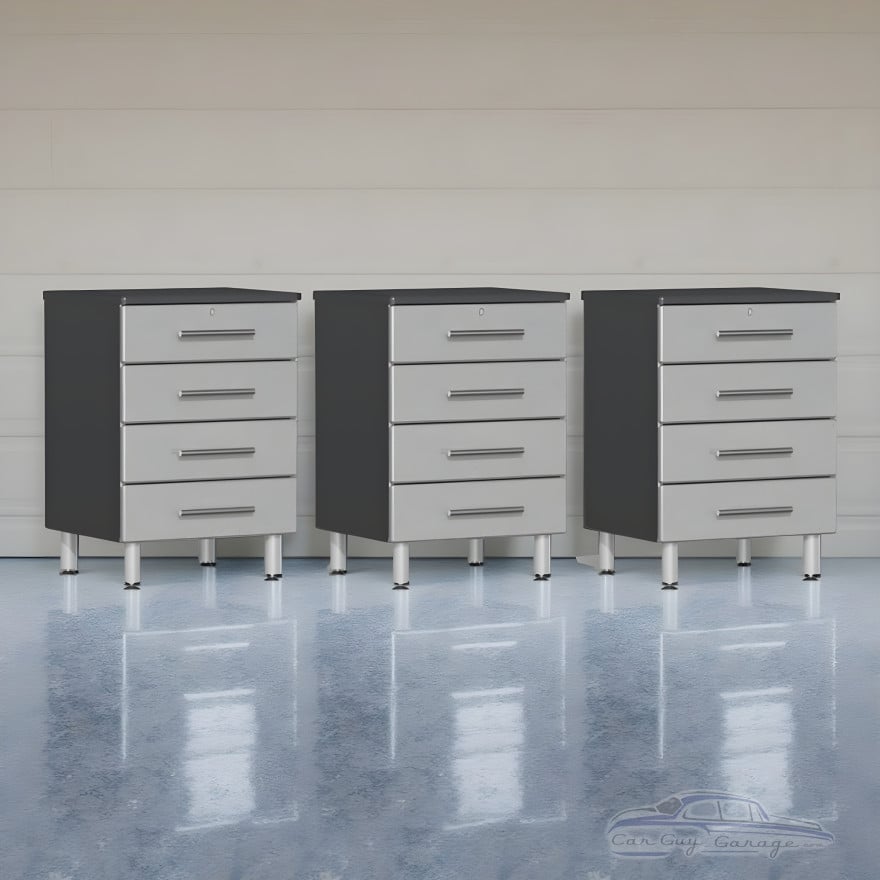Silver Modular Set of 3 Four Drawer Base Cabinets Silver Modular Set of 3 Four Drawer Base Cabinets