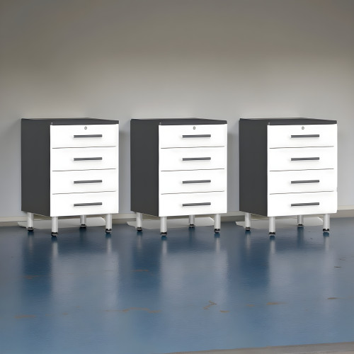 White Modular Set of 3 Four Drawer Base Cabinets