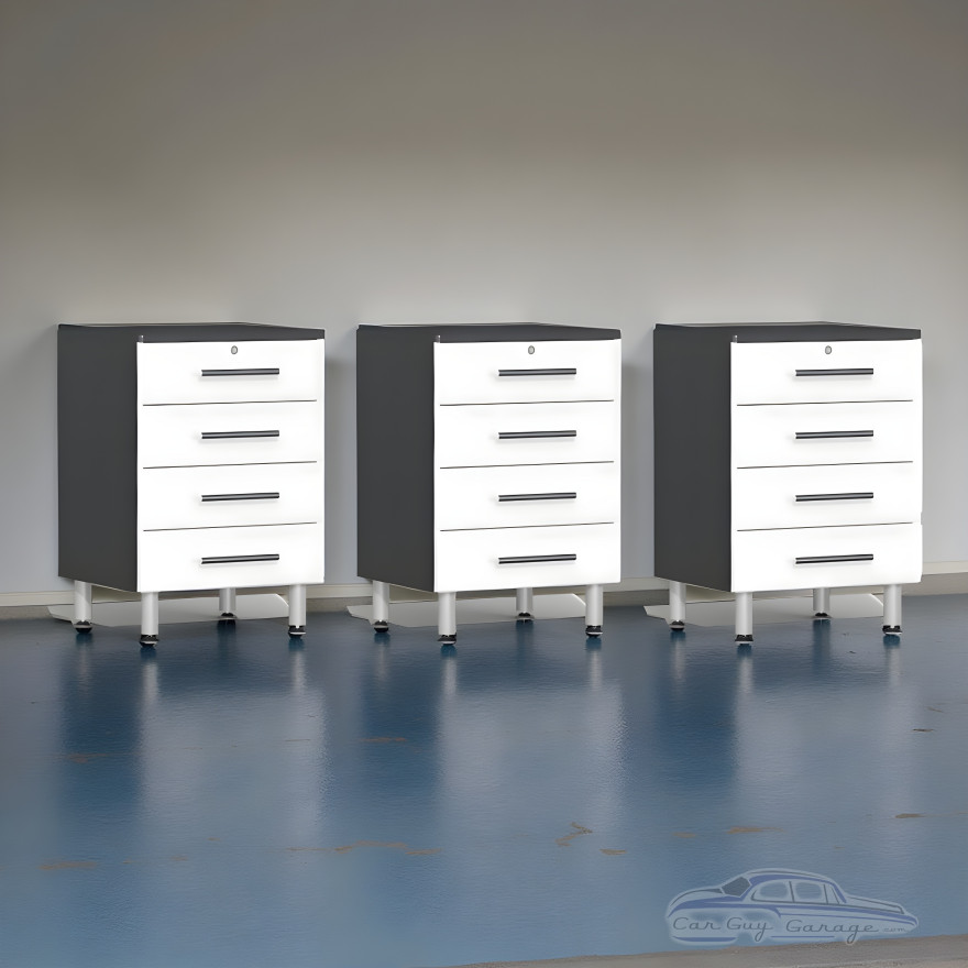 White Modular Set of 3 Four Drawer Base Cabinets White Modular Set of 3 Four Drawer Base Cabinets