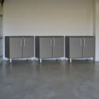 Grey Modular 3-Piece Locking 2-Door Garage Base Cabinets 21in Deep