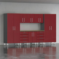Red Modular Ulti-Mate 9-Piece Garage Storage Cabinet Set with Worktop