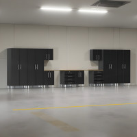 Black Modular Dual Workbench 12-Piece Garage Cabinet Set