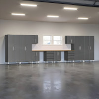 Grey Modular Dual Workbench 12-Piece Garage Cabinet Set