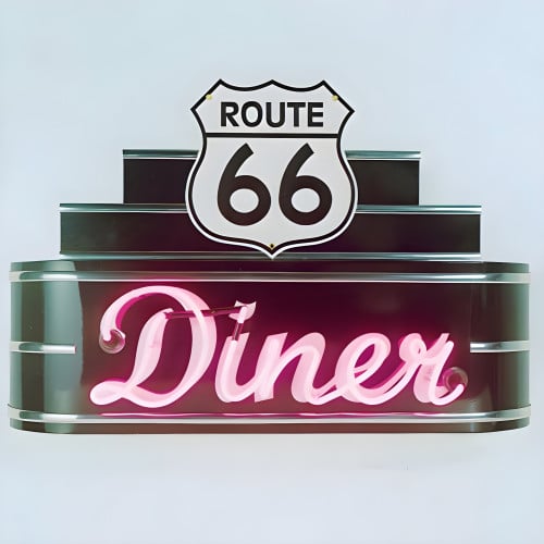 34" wide Route 66 Diner Neon Sign