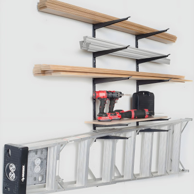 Ladder 5s Rack Heavy-Duty Wall-Mount Cantilever Lumber & Ladder Rack, 5-Tier