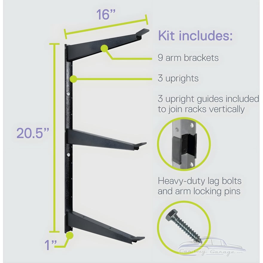 Wide 3-Tier Garage Wall-Mount Cantilever Rack, Heavy-Duty Steel