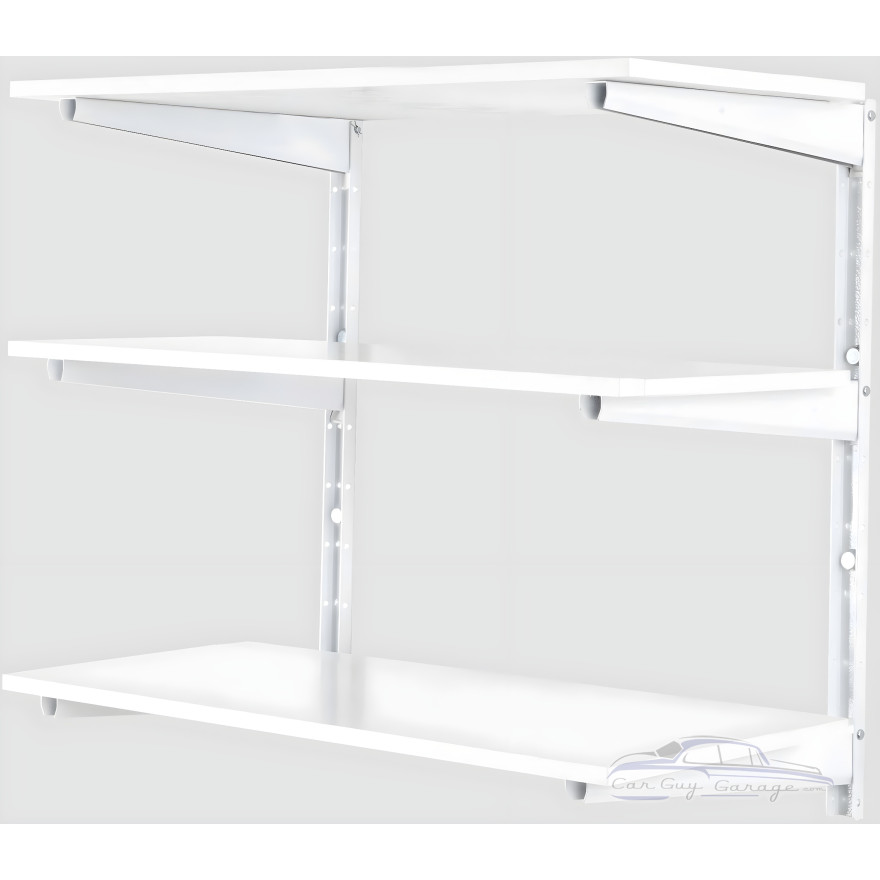 White 3-Tier Adjustable Wall Shelf Bracket System, Heavy-Duty Steel