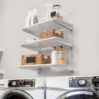 White 3-Tier Adjustable Wall Shelf Bracket System, Heavy-Duty Steel