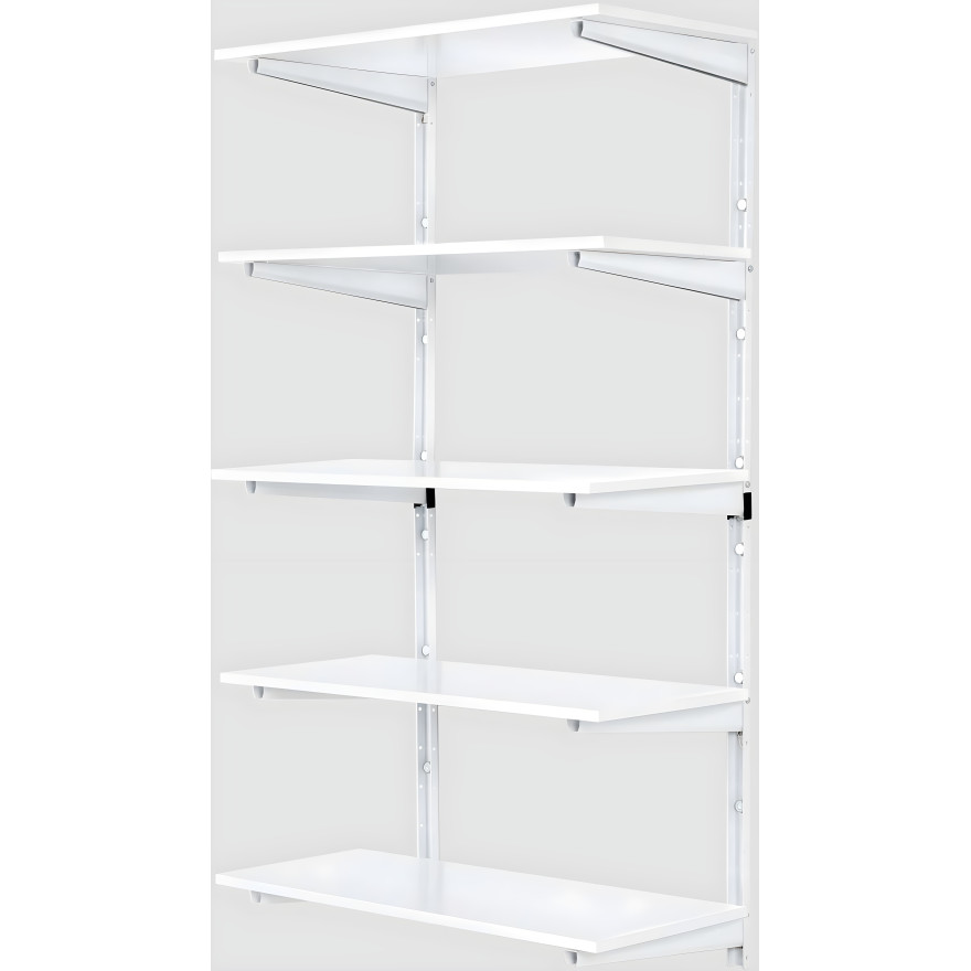 White 5-Tier Adjustable Wall Track Garage Shelf Brackets