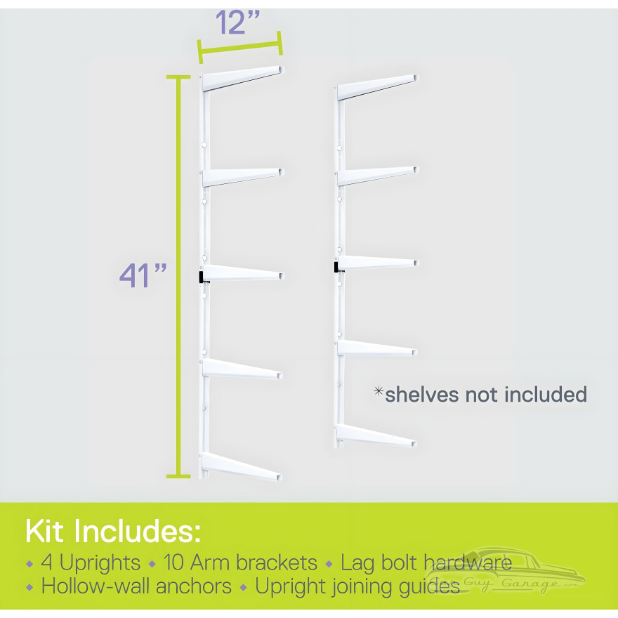 White 5-Tier Adjustable Wall Track Garage Shelf Brackets