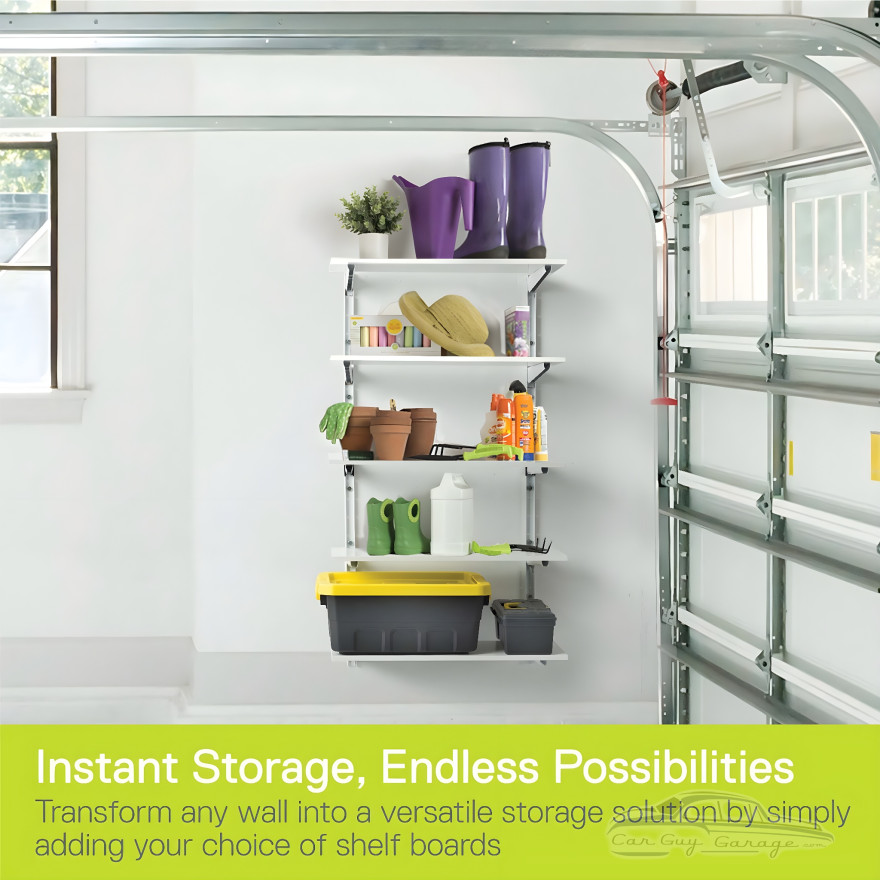 White 5-Tier Adjustable Wall Track Garage Shelf Brackets