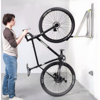 Silver Pivoting Vertical Wall-Mount Bike Rack, Fold-Flat, 100 lb
