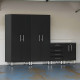 Black Modular 4-Piece Garage Cabinet Set with Tall Closets & Drawers