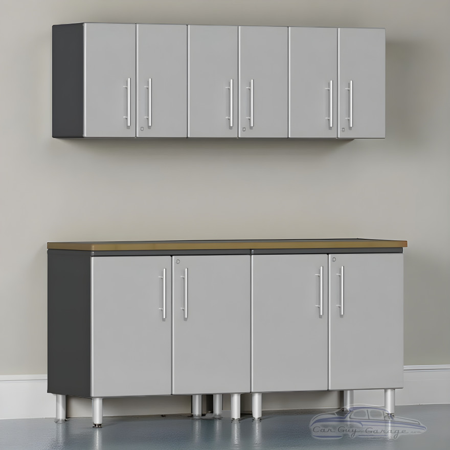 Silver Modular Ulti-Mate 6-Piece Garage Workstation with Bamboo Top