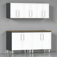 White Modular 6-Piece Garage Workstation, 71 in Bamboo Top Lockable