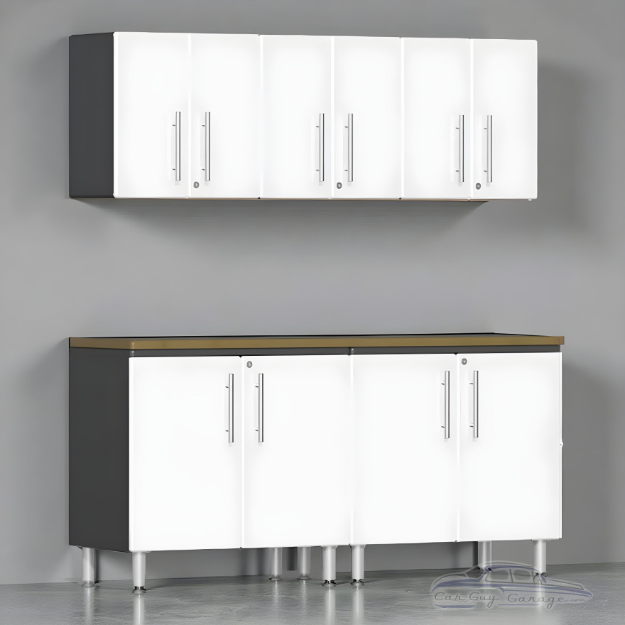 White Modular 6-Piece Garage Workstation, 71 in Bamboo Top Lockable