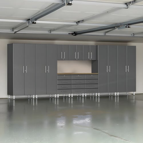 Grey Modular 11 Piece Storage Closets and Drawered Workbench