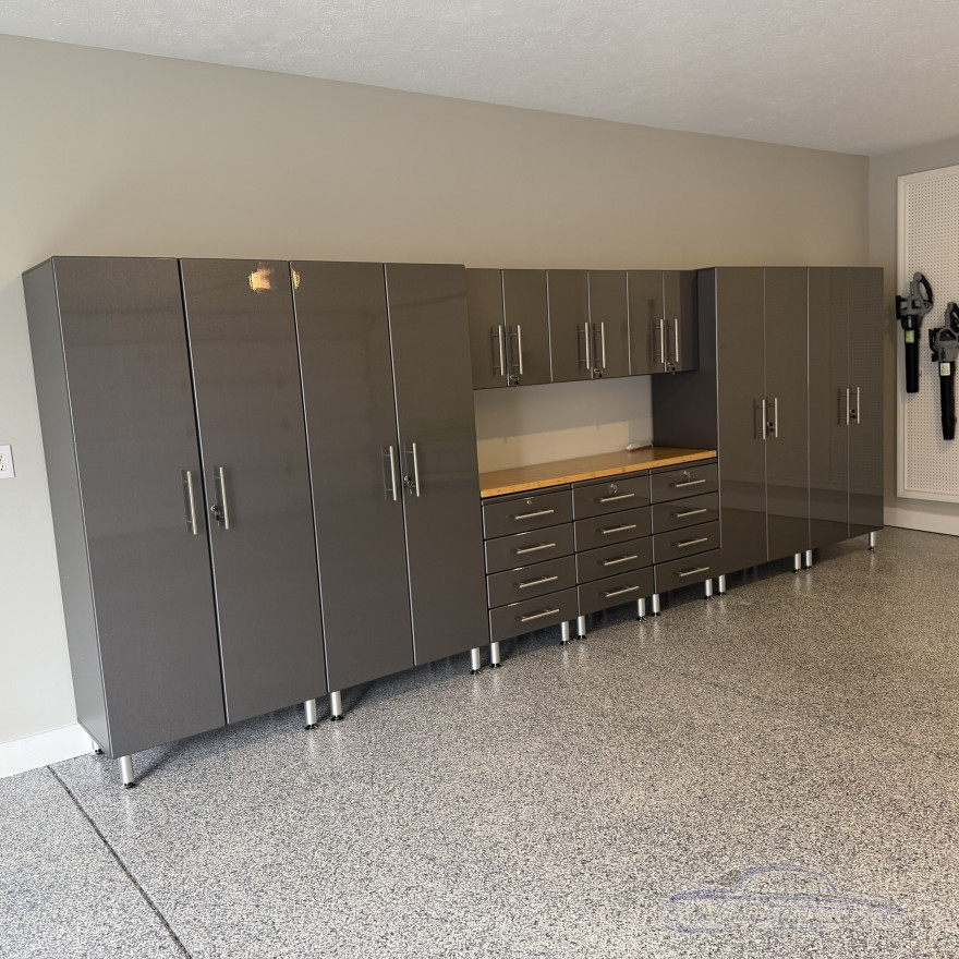 Grey Modular 11-Piece Workbench Cabinet Set - 17 feet 9 inches wide