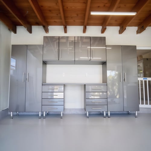 Grey Modular 7-Piece Oversized Overhead Garage Cabinet Workstation