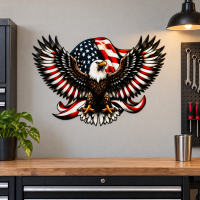 Bald Eagle with American Flag Metal Wall Art Sign - 25" x 17"