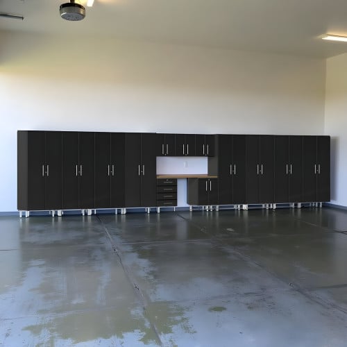 Black Modular 14-Piece 29-Foot Garage Cabinet Set with Workbench
