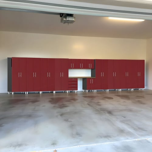 Red Modular 14-Piece Jumbo Garage Cabinets with Workbench
