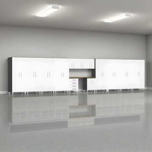 White Modular 14-Piece Jumbo Garage Cabinet Set with Workbench