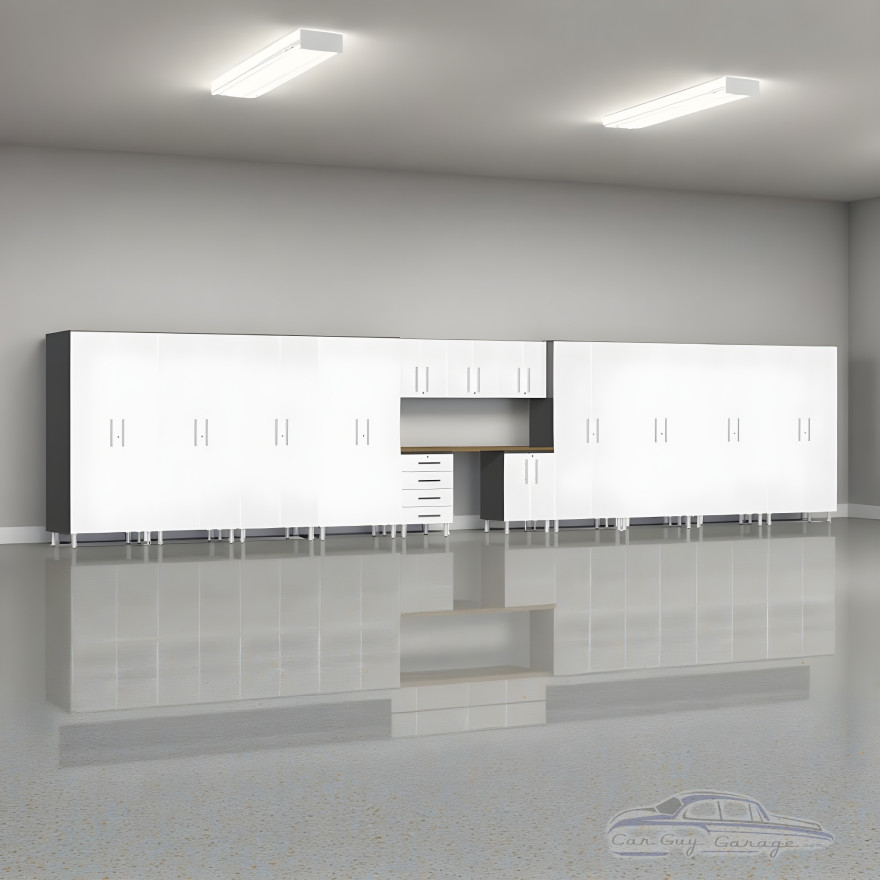 White Modular 14-Piece Jumbo Garage Cabinet Set with Workbench