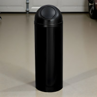 Gloss Black Dome-Top Steel Trash Can, Self-Closing Push Door