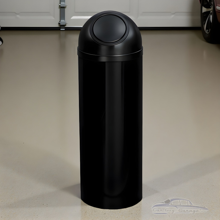 Gloss Black Dome-Top Steel Trash Can, Self-Closing Push Door