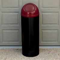 Dark Red and Black Steel Dome Push Door Trash Can with Liner