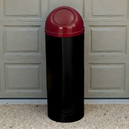 Dark Red and Black Steel Dome Push Door Trash Can with Liner