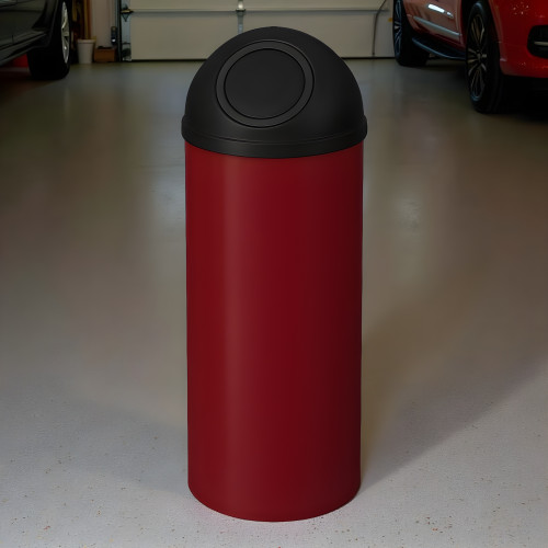 Black and Dark Red Garage & Shop Dome-Top Steel Trash Can