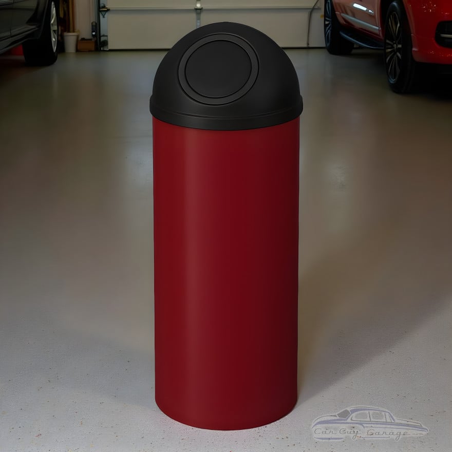 Black and Dark Red Garage & Shop Dome-Top Steel Trash Can