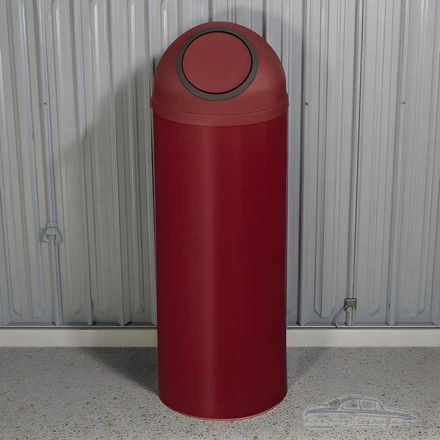Dark Red Dome-Top Powder-Coated Steel Trash Can with Self-Closing Push Door