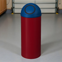 Blue and Dark Red Steel Dome-Top Self-Closing Push-Door Trash Can