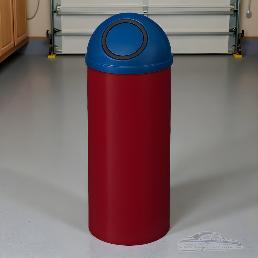 Blue and Dark Red Steel Dome-Top Self-Closing Push-Door Trash Can