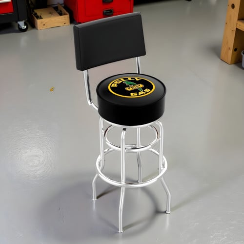 Polly Gas 30" Swivel Bar Stool with Backrest - Chrome Double Ring
