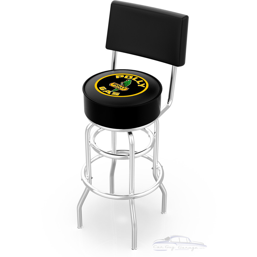 Polly Gas 25-Inch Swivel Bar Stool with Back, Chrome Double Ring