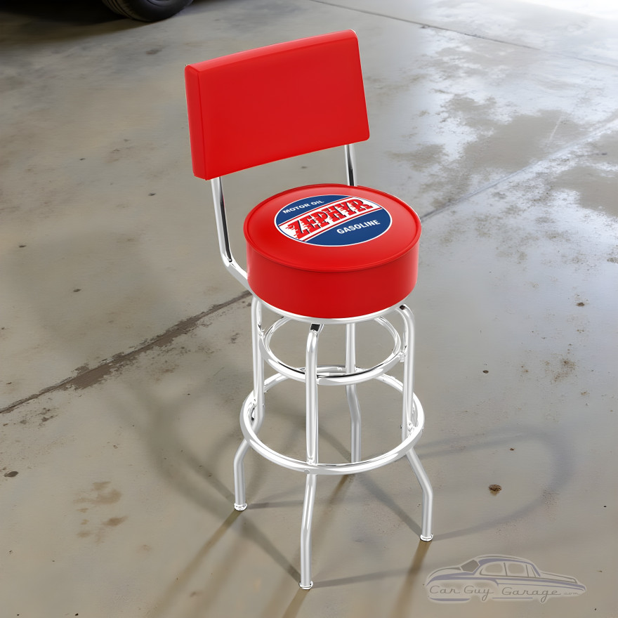 Zephyr 25-Inch Swivel Bar Stool with Back, Chrome Double Ring