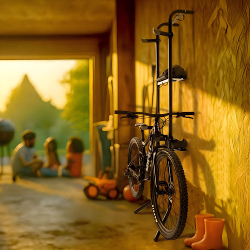 Gravity 2-Bike Vertical Freestanding Rack, Garage/Home, Shelf & Hooks