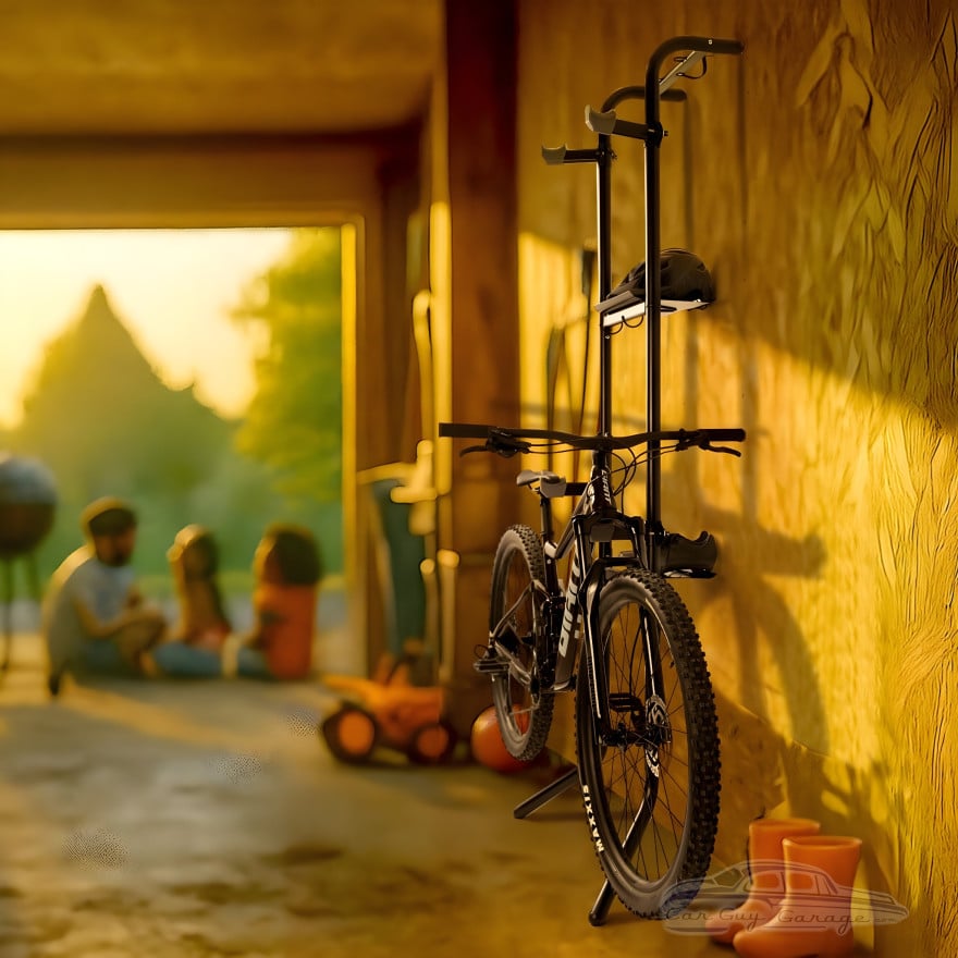 Gravity 2-Bike Vertical Freestanding Rack, Garage/Home, Shelf & Hooks