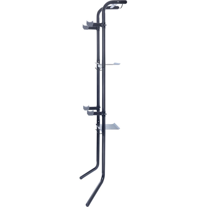 Gravity 2-Bike Vertical Freestanding Rack, Garage/Home, Shelf & Hooks