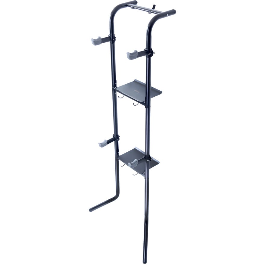 Gravity 2-Bike Vertical Freestanding Rack, Garage/Home, Shelf & Hooks