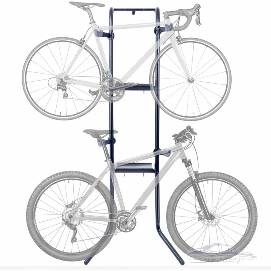 Gravity 2-Bike Vertical Freestanding Rack, Garage/Home, Shelf & Hooks