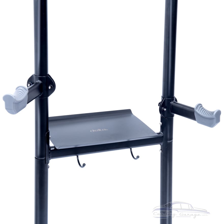 Gravity 2-Bike Vertical Freestanding Rack, Garage/Home, Shelf & Hooks