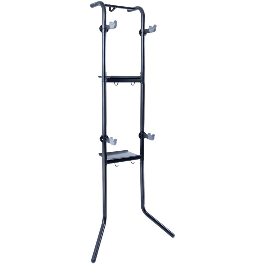 Gravity 2-Bike Vertical Freestanding Rack, Garage/Home, Shelf & Hooks