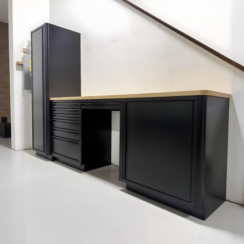 10-Foot Aluminum Garage Cabinet Set w/ 96in Workbench & Tall Cabinet